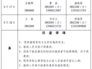 管家婆免费期期精准大全（相山校区）党政办公室2018年端午假期值班表