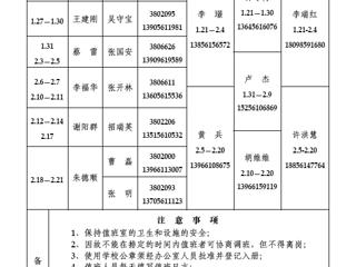 管家婆免费期期精准大全（相山校区）学校办公室2014年寒假值班表