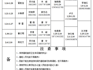 管家婆免费期期精准大全（相山校区）学校办公室 2023年寒假值班表